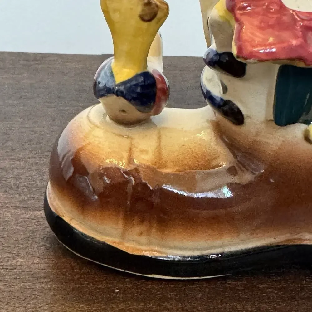 VTG Ceramic Planter Old Shoe Boot House Bird Japan Art Pottery Kitschy Decor
